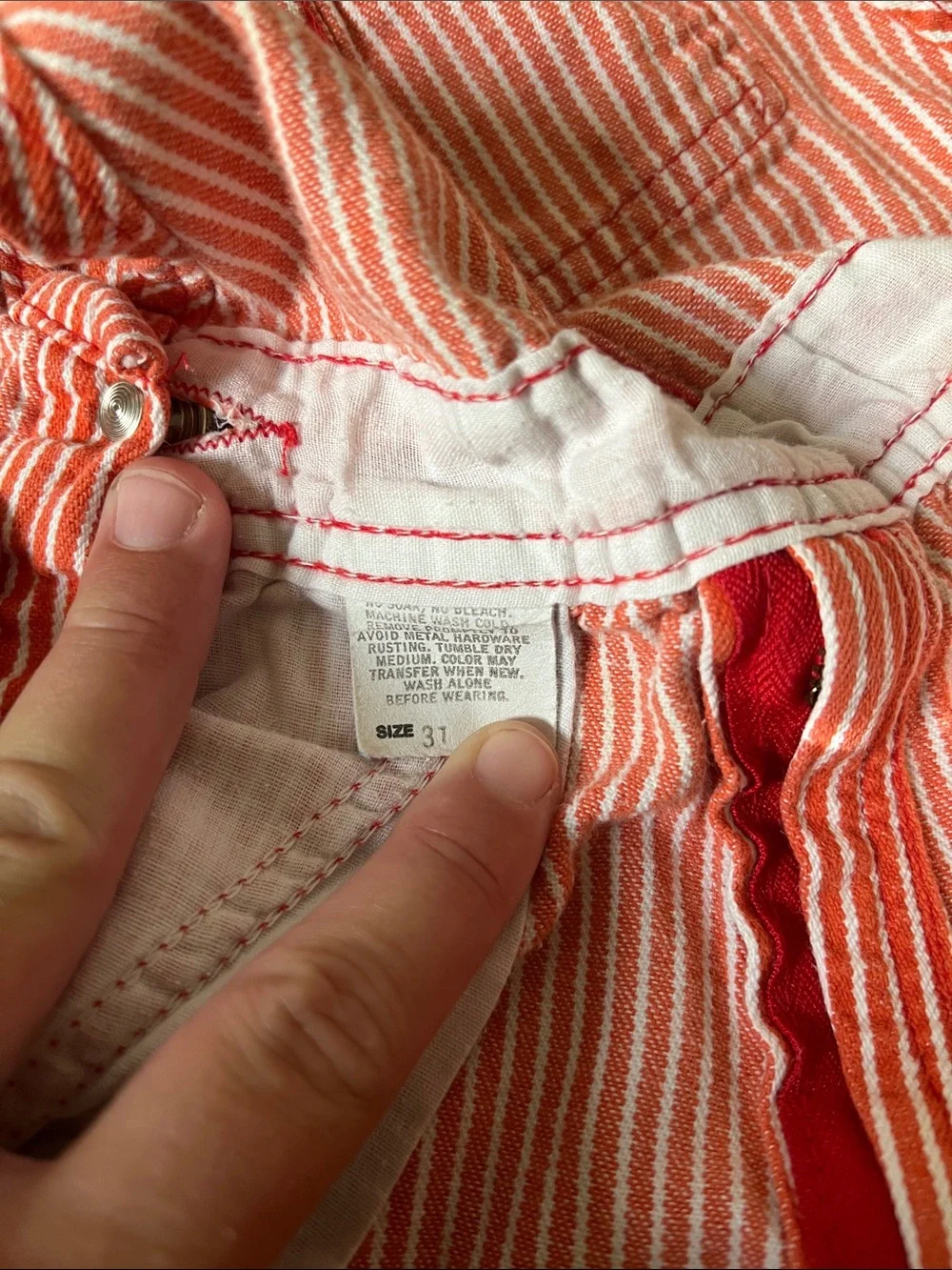 Vintage OshKosh B'Gosh red and white striped shortall overalls